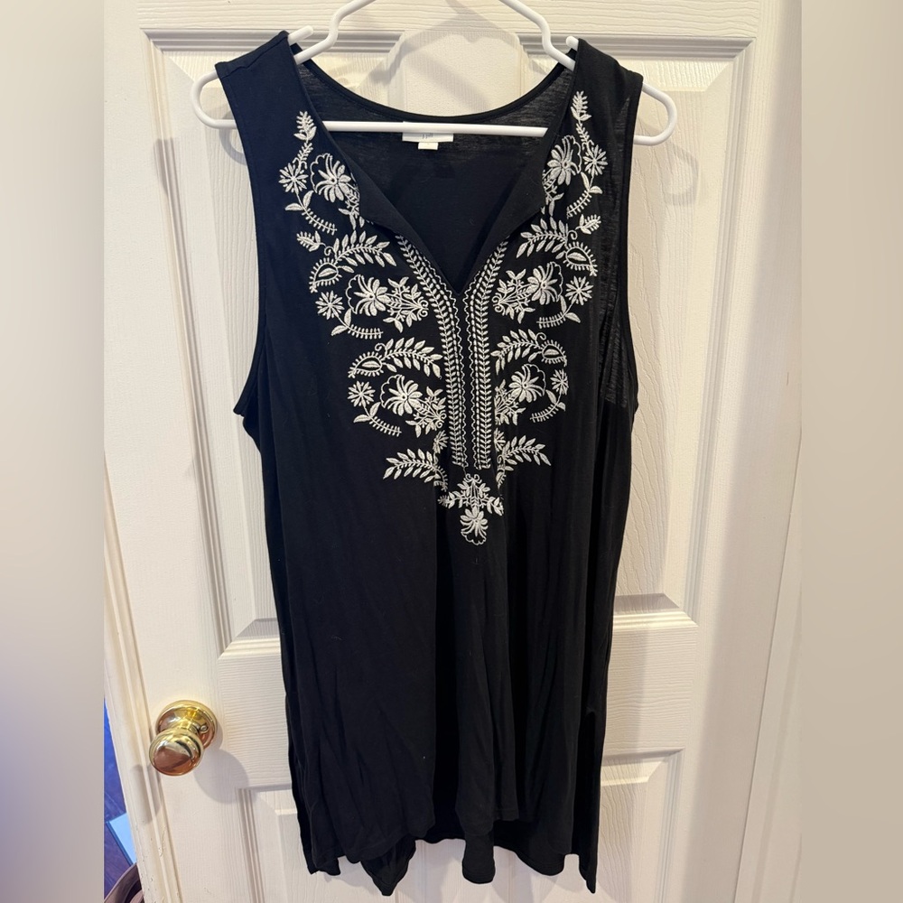 J. Jill black dress with white embroidered florals - size L